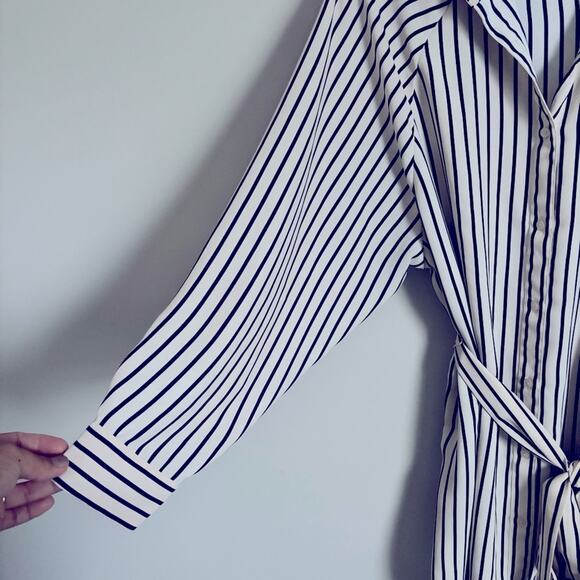 Express Black & Cream Striped Long Sleeve Shirt Dress with Tie Waist, Size M - Picture 3 of 7